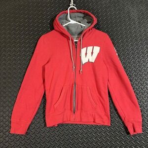 Team Edition Wisconsin‎ Badgers Red Full Zip Drawstring Hooded Sweater Women's M